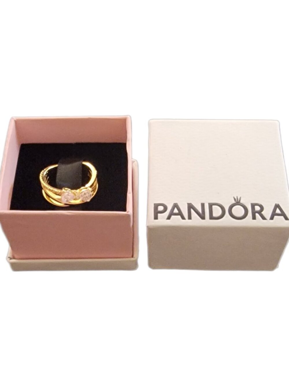 Pandora Sparkling Bow & Crossover Band Ring 14K Gold Plated Size 7 - Picture 2 of 9